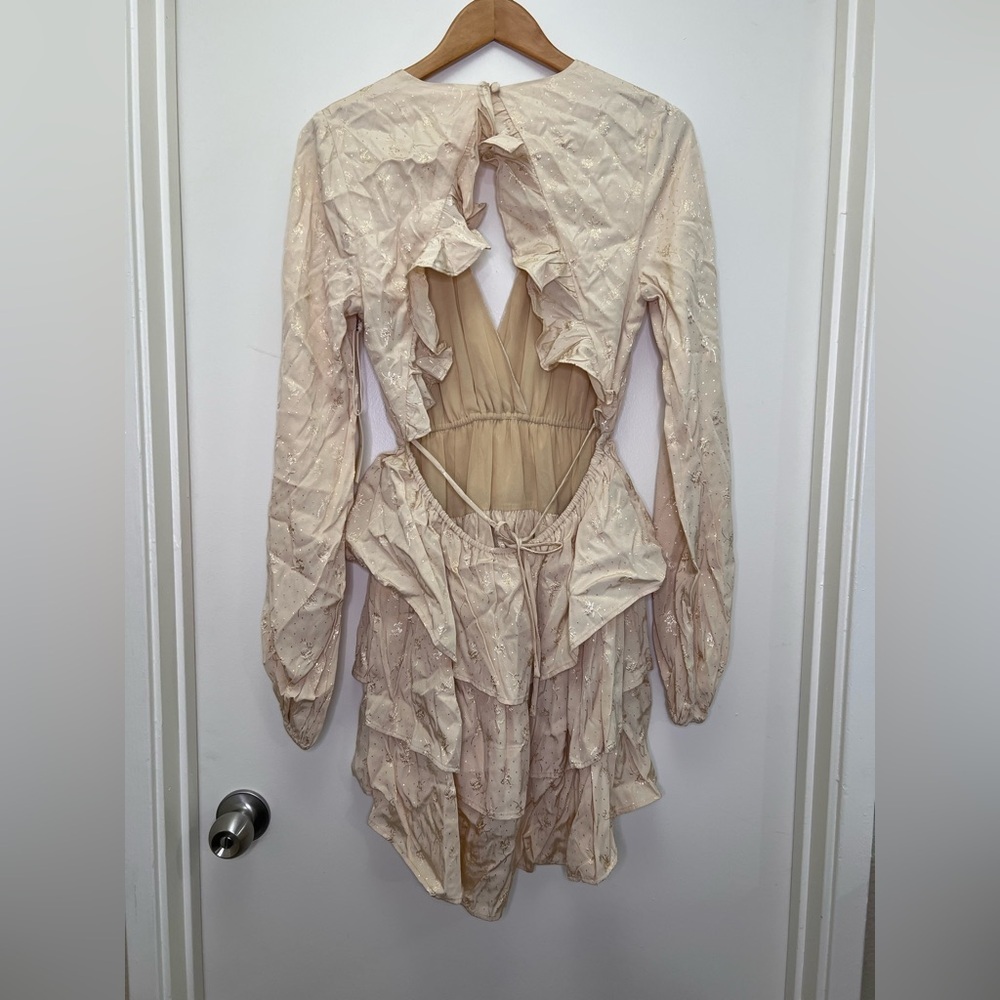 REVOLVE Tularosa Cream Ruffle Mini Dress Open Back Bridal Engagement Boho S NWT - Picture 8 of 12